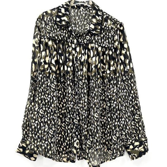 BLACK TAPE Womens Black Sheer Printed Long Sleeve Collared Evening Blouse Size X - Picture 4 of 10